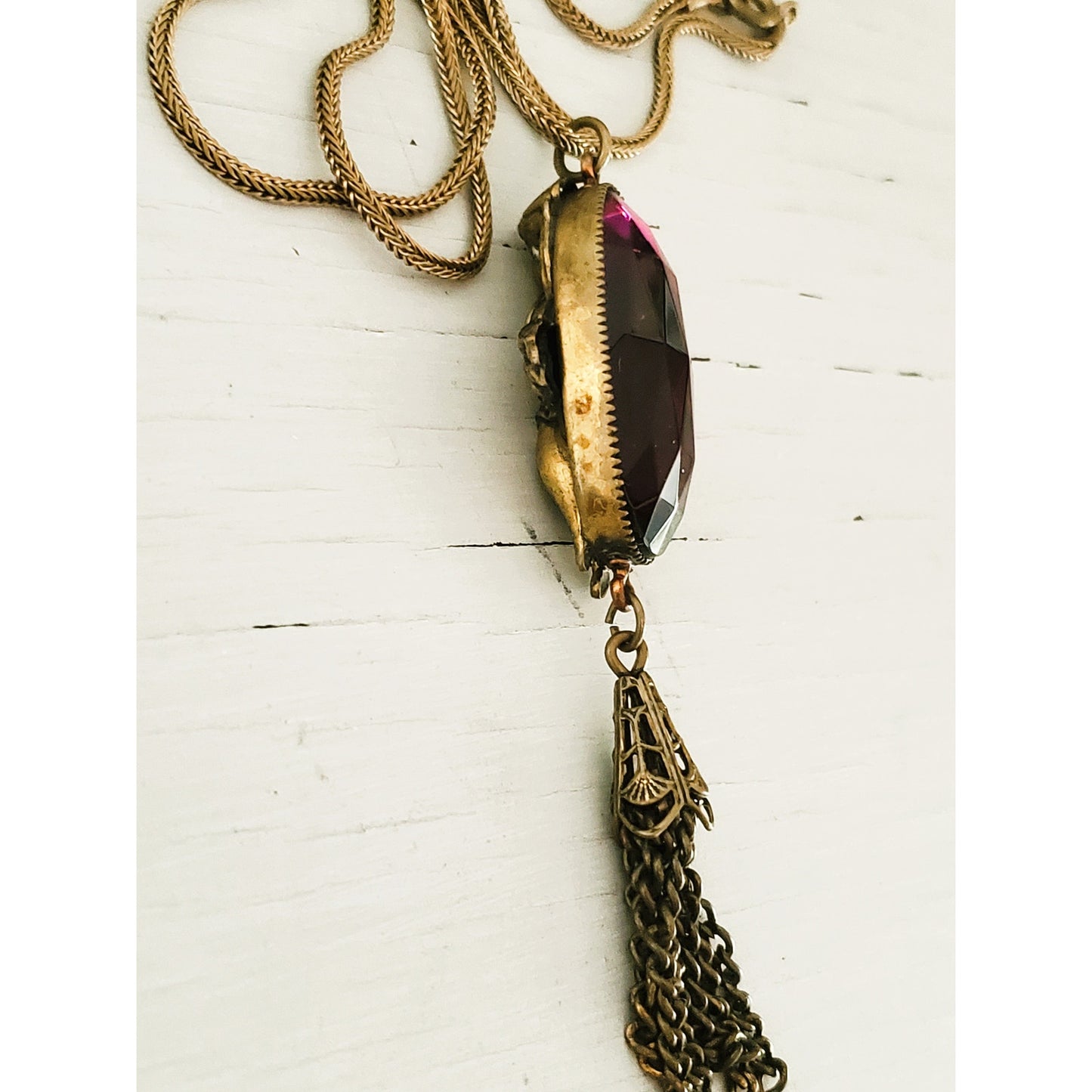 Vintage Antique Purple Stone Cherub Necklace