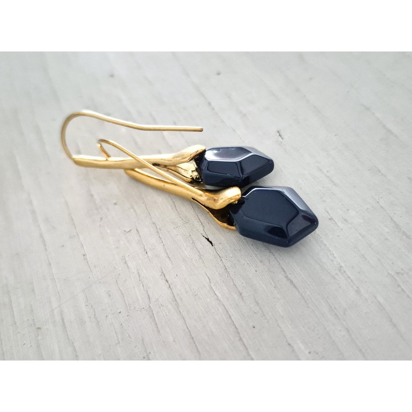 Vintage Gold Tone and Navy Blue Bangle and Earring Set