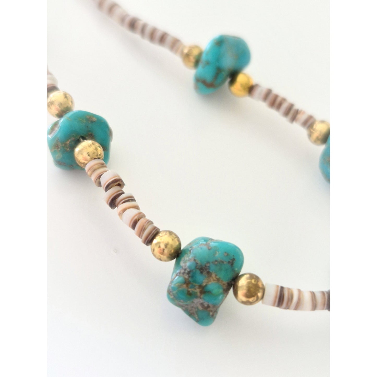 Southwest Turquoise Nugget Heishi Shell Bead Choker Necklace