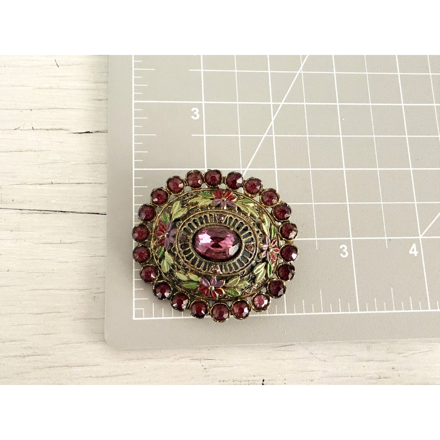 Vintage Little Nemo Rhinestone Enamel Floral Pin Brooch