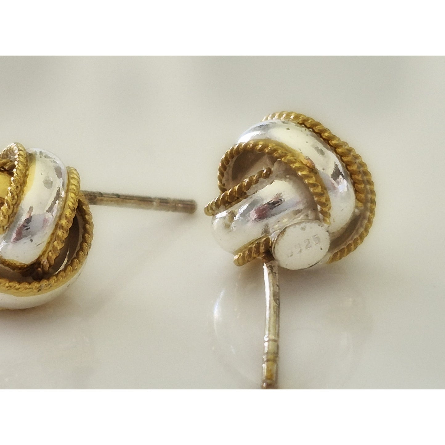 Vintage Sterling Silver 9mm Knotted Ribbon Ball Stud Earrings