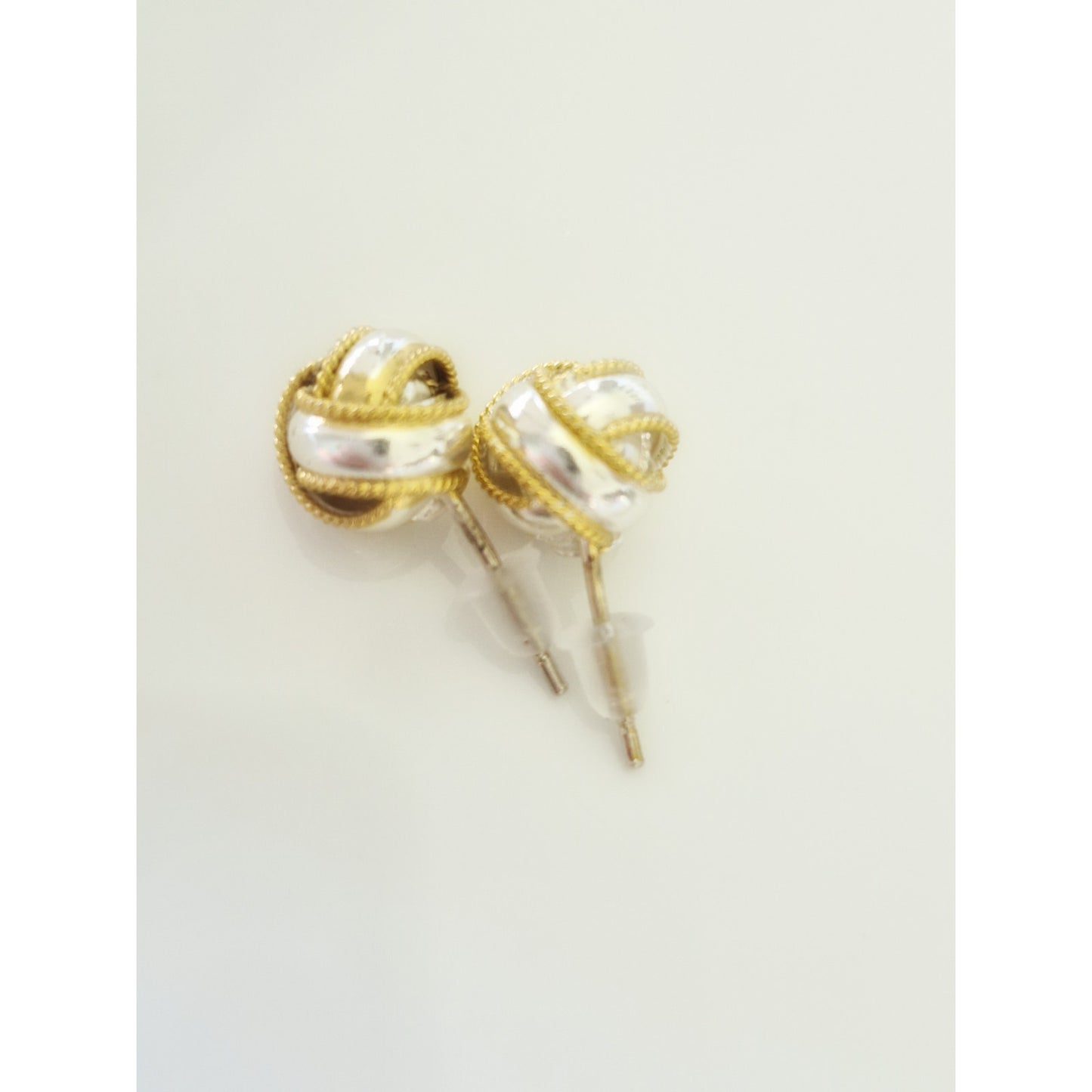 Vintage Sterling Silver 9mm Knotted Ribbon Ball Stud Earrings