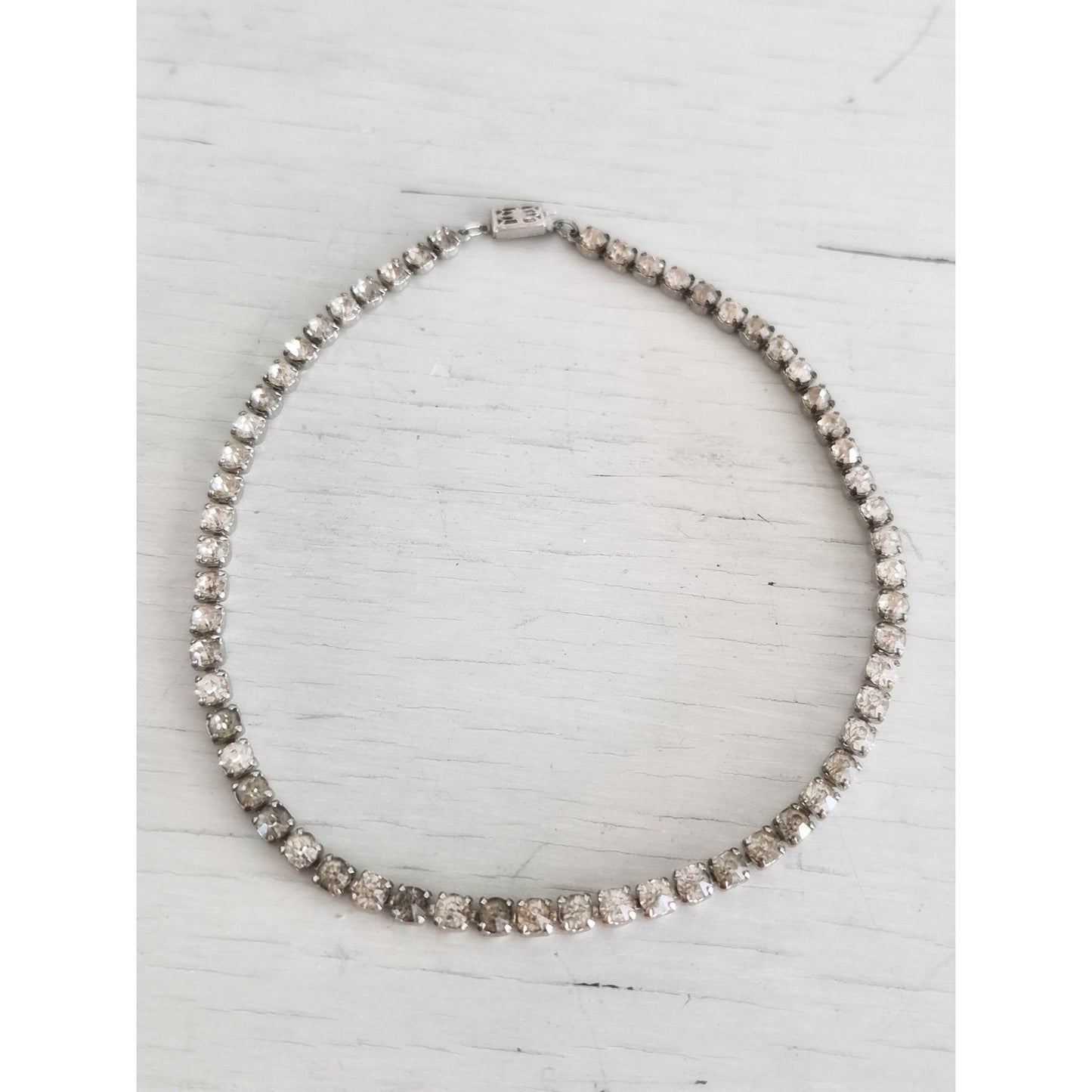 Vintage Art Deco Sterling Silver Crystal Rhinestone Choker Necklace
