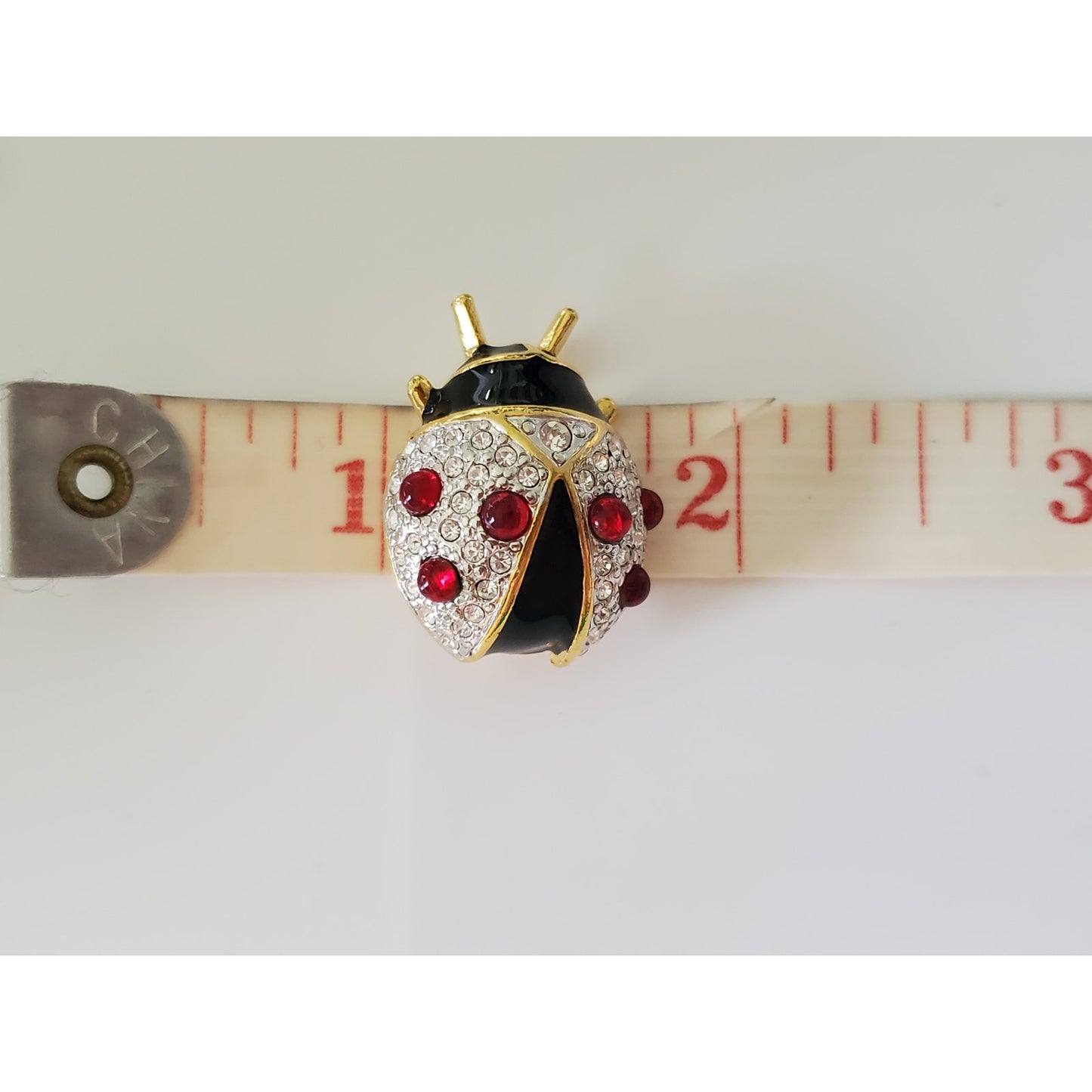 Vintage Joan Rivers Enamel Rhinestones Lady Bug Pin Brooch