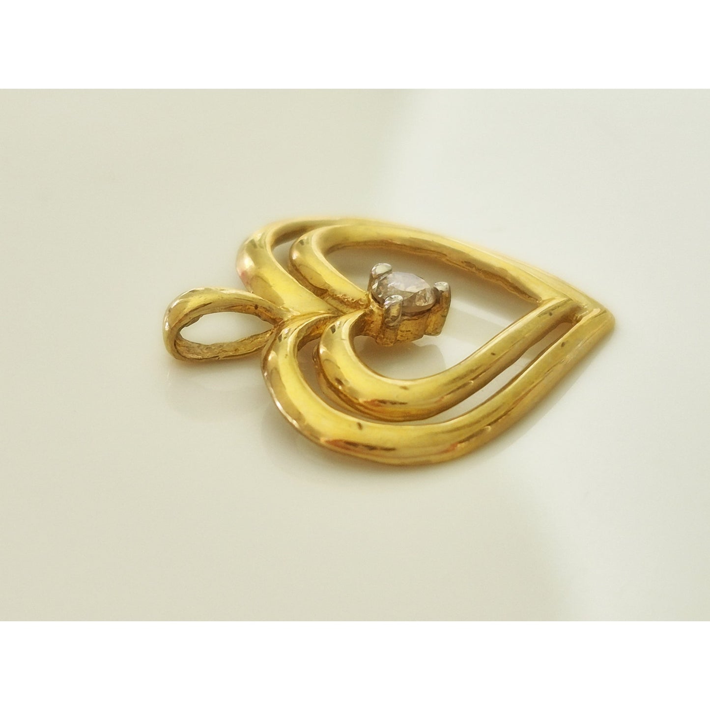 Vintage 10K Gold Diamond Double Heart Pendant