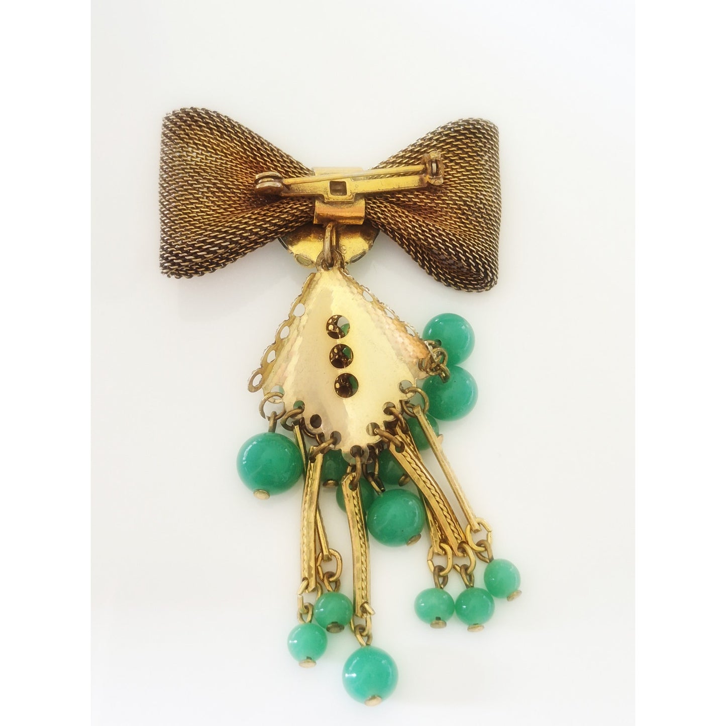 Vintage Antique Faux Jade Bow-tie Dangle Brooch