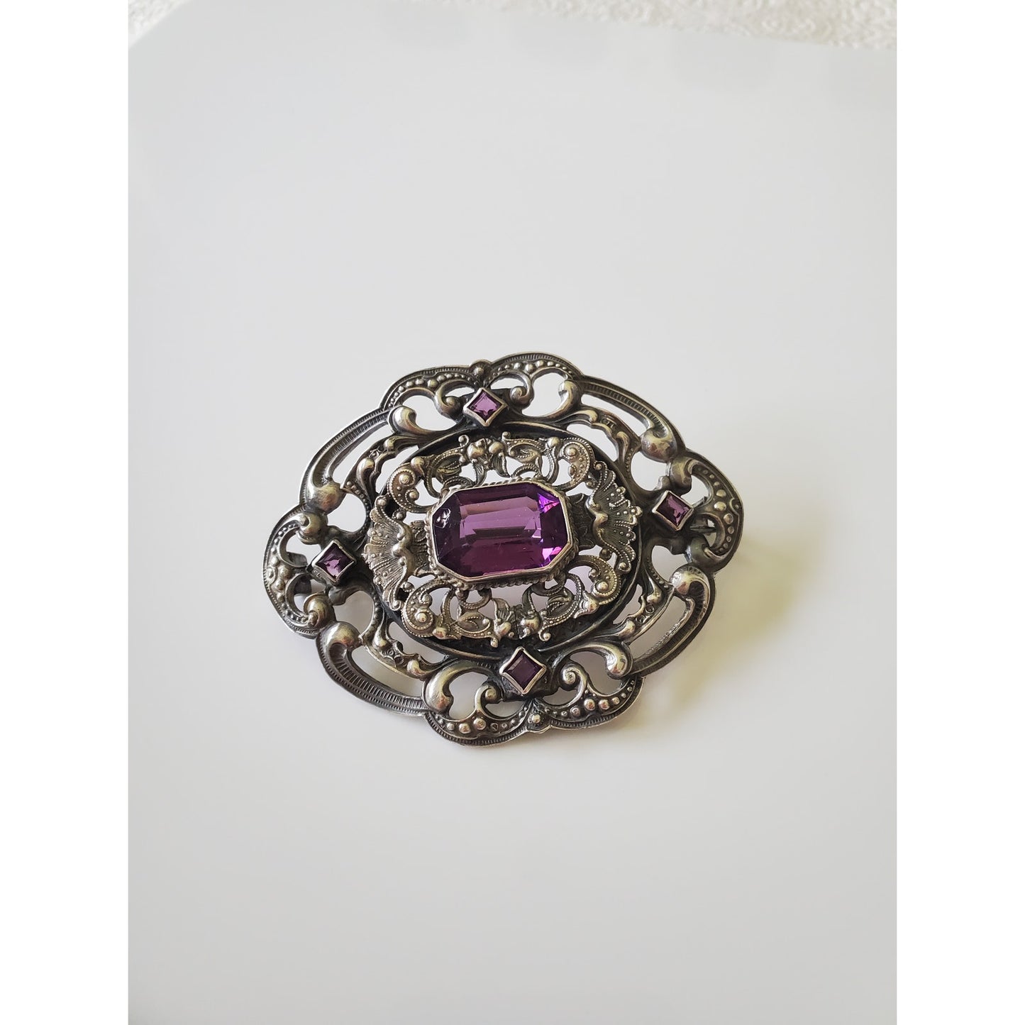 Antique Vintage Fishel & Nessler Victorian Purple Stone Brooch