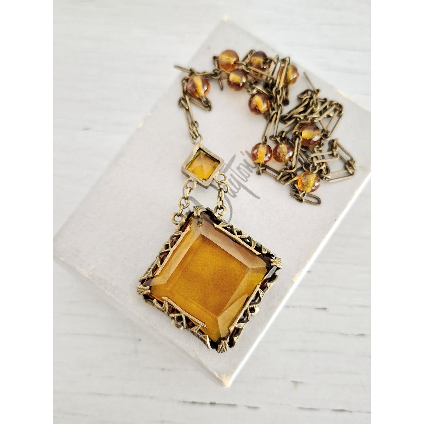 Vintage Art Deco Czech Amber Crystal Necklace