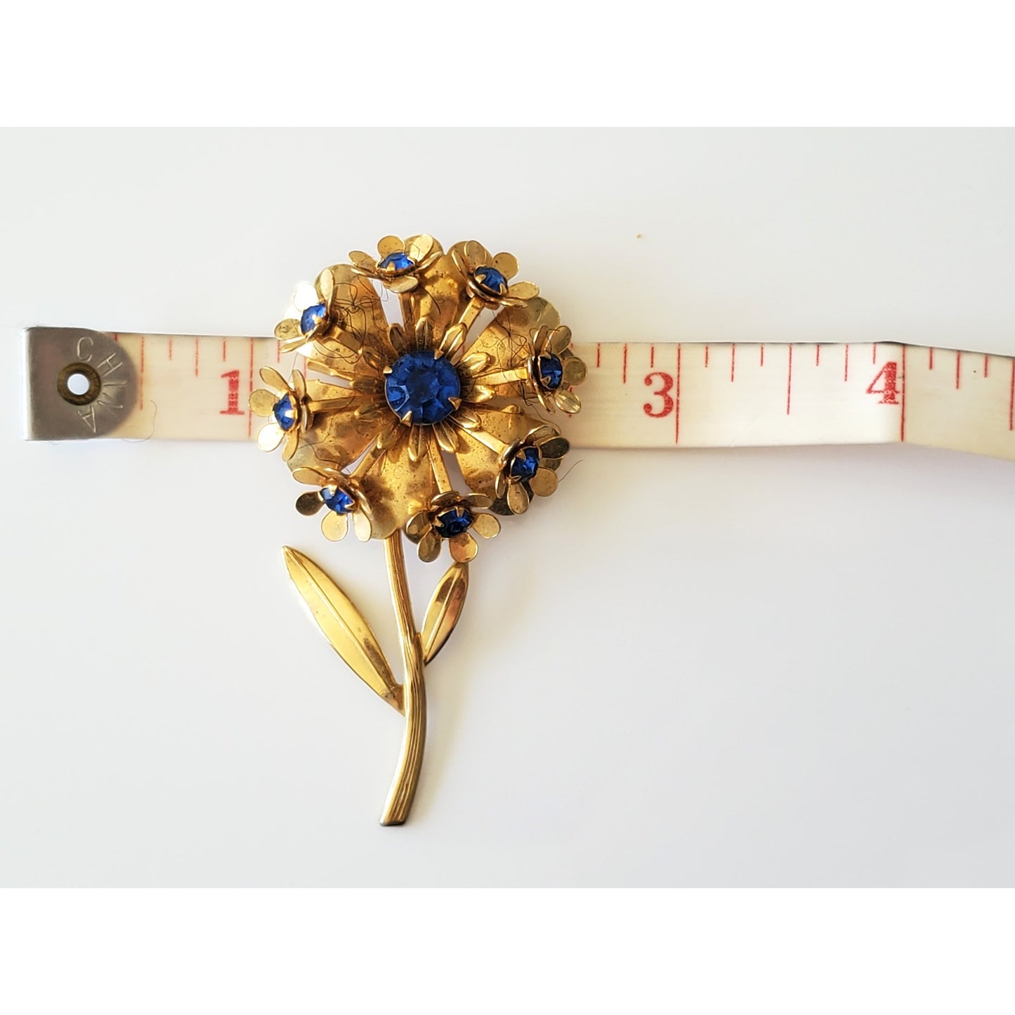 Vintage Gold-tone Blue Rhinestone Brooch