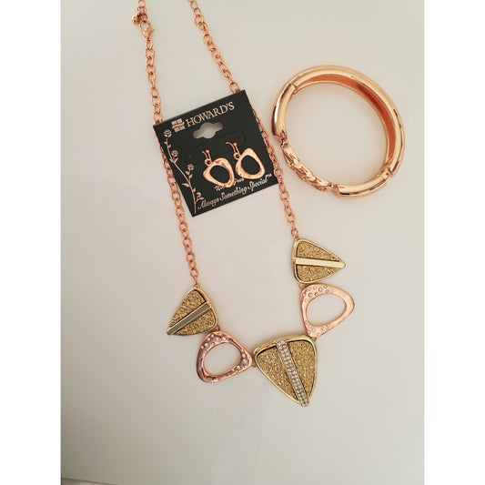 Vintage Rose-Bronze Jewelry Necklace and Bracelet Set