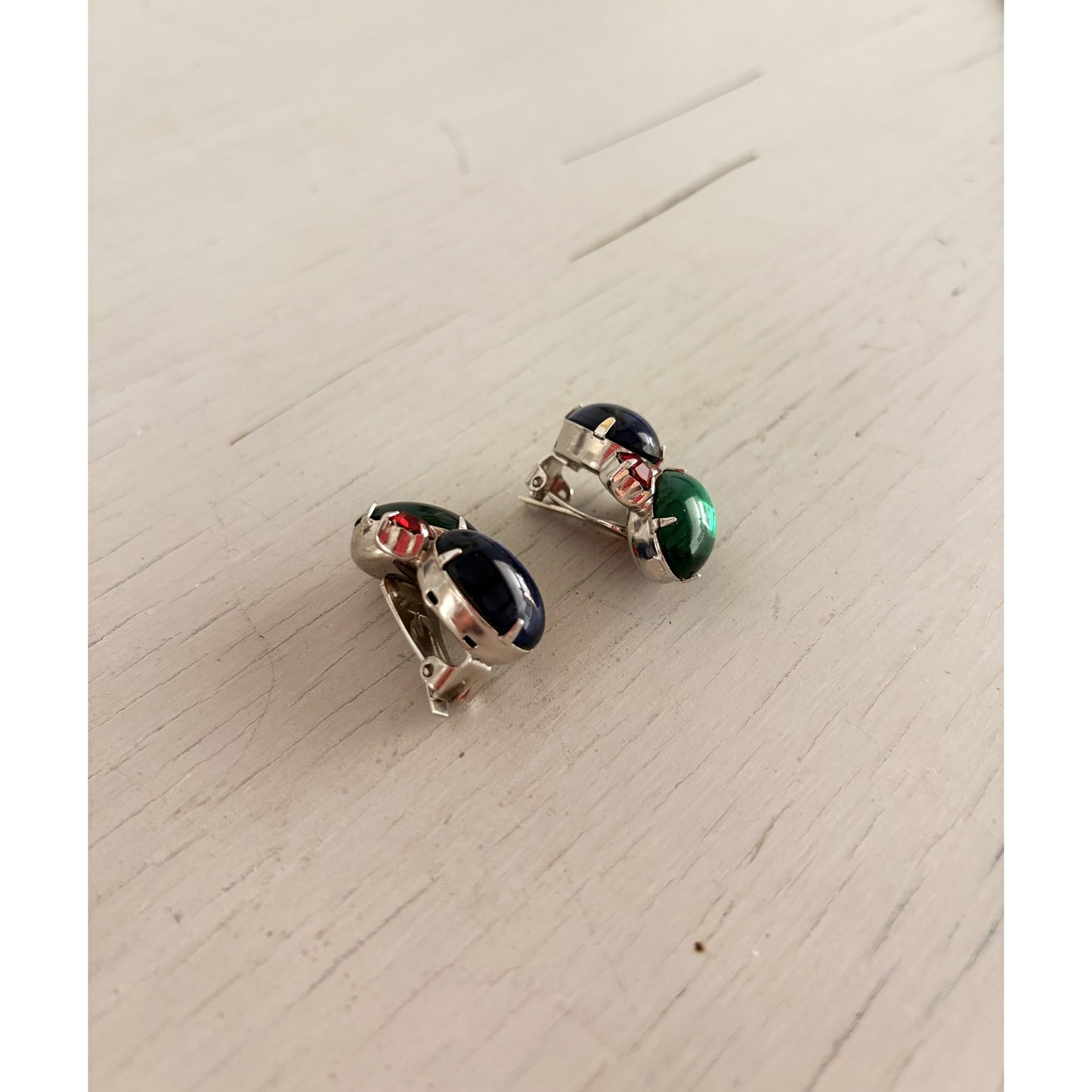 Vintage Jelly Carbochan Blue Red and Green Clip On Earrings