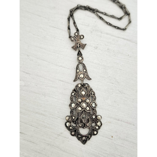 Vintage Art Deco Victorian Marcasite Sterling Silver Necklace