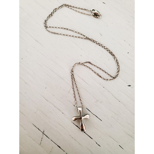 Vintage Sterling Silver Dainty Cross Necklace