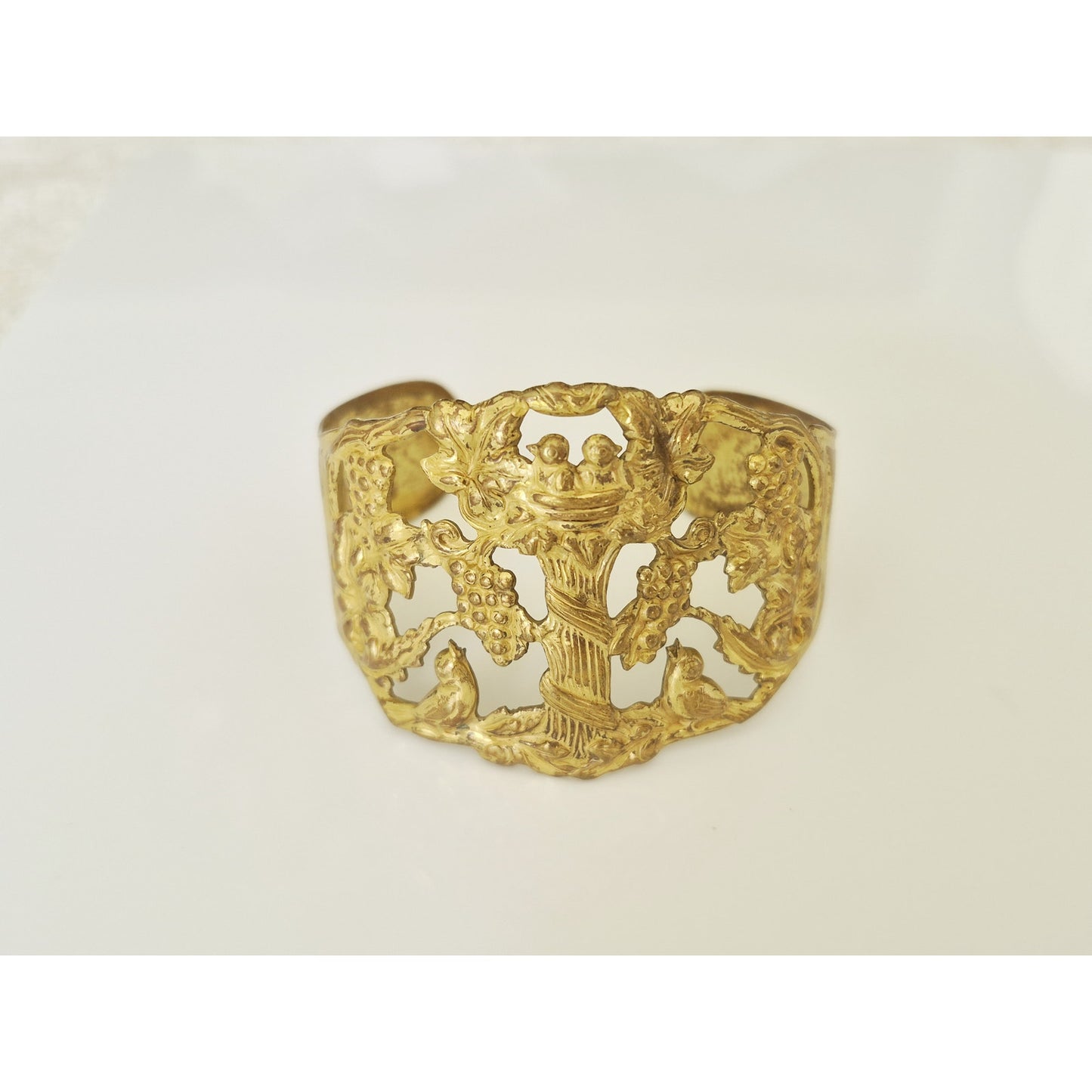 Vintage Repoussé-Style Brass Cuff Bracelet