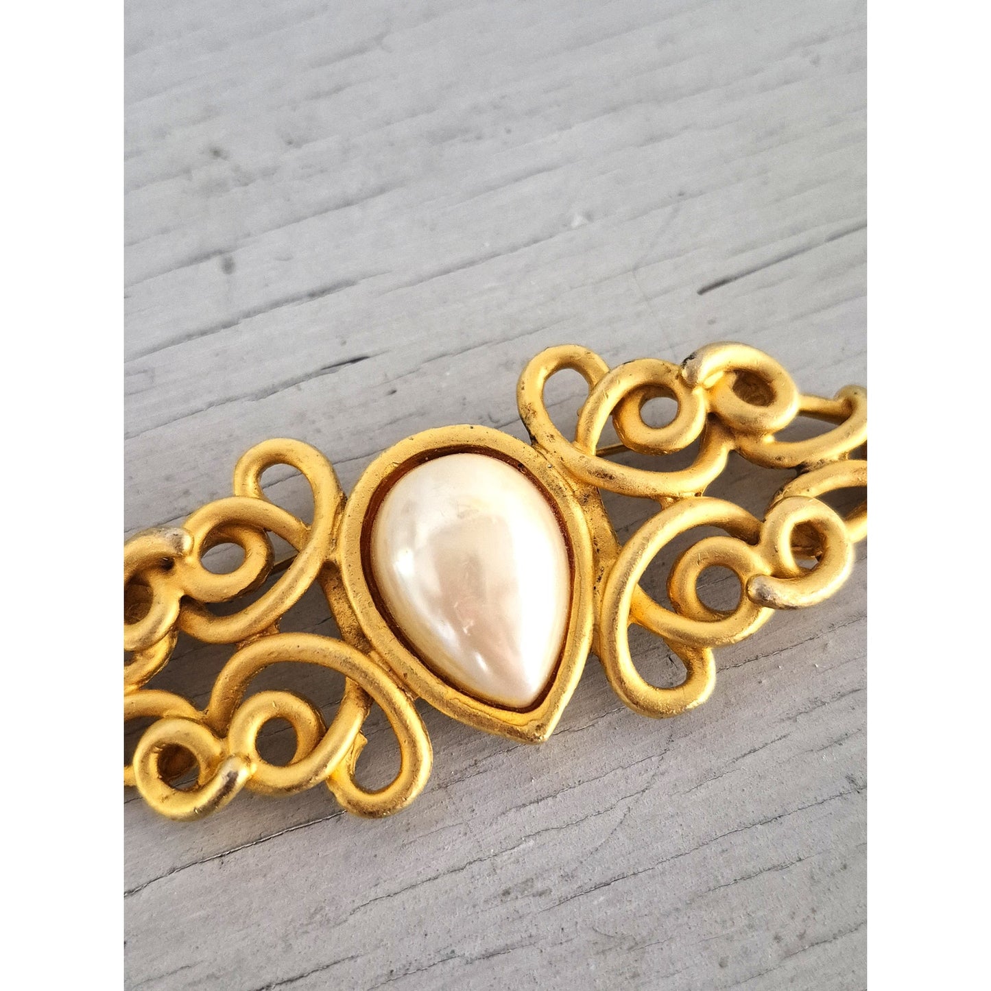Vintage Les Bernard Etruscan Revival Faux Pearl  Brooch