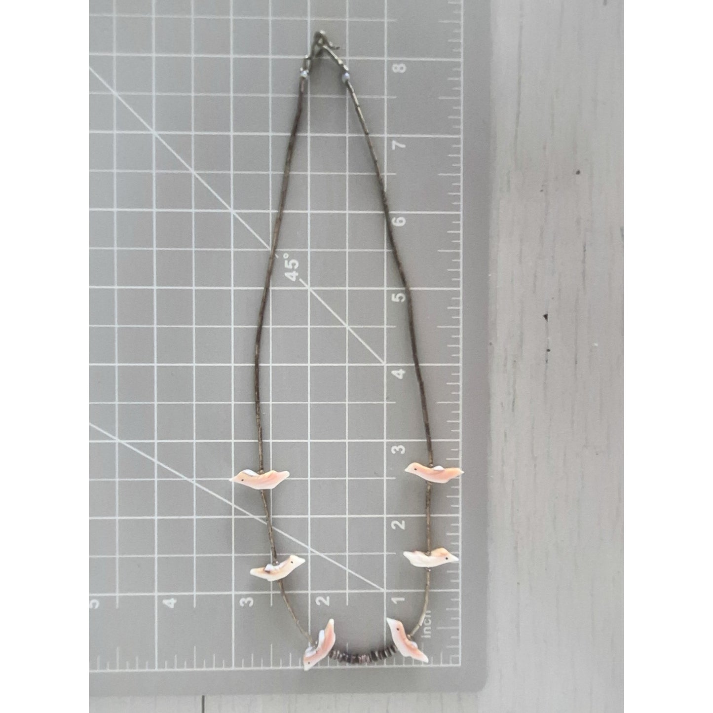 Vintage MOP Pink Birds Shell and Liquid Silver Bead Choker Necklace