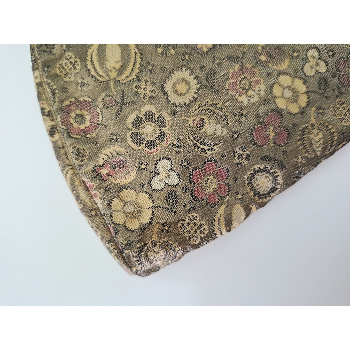 Vintage Antique 1930s Silk Brocade Hand Purse with Green Rhinestones