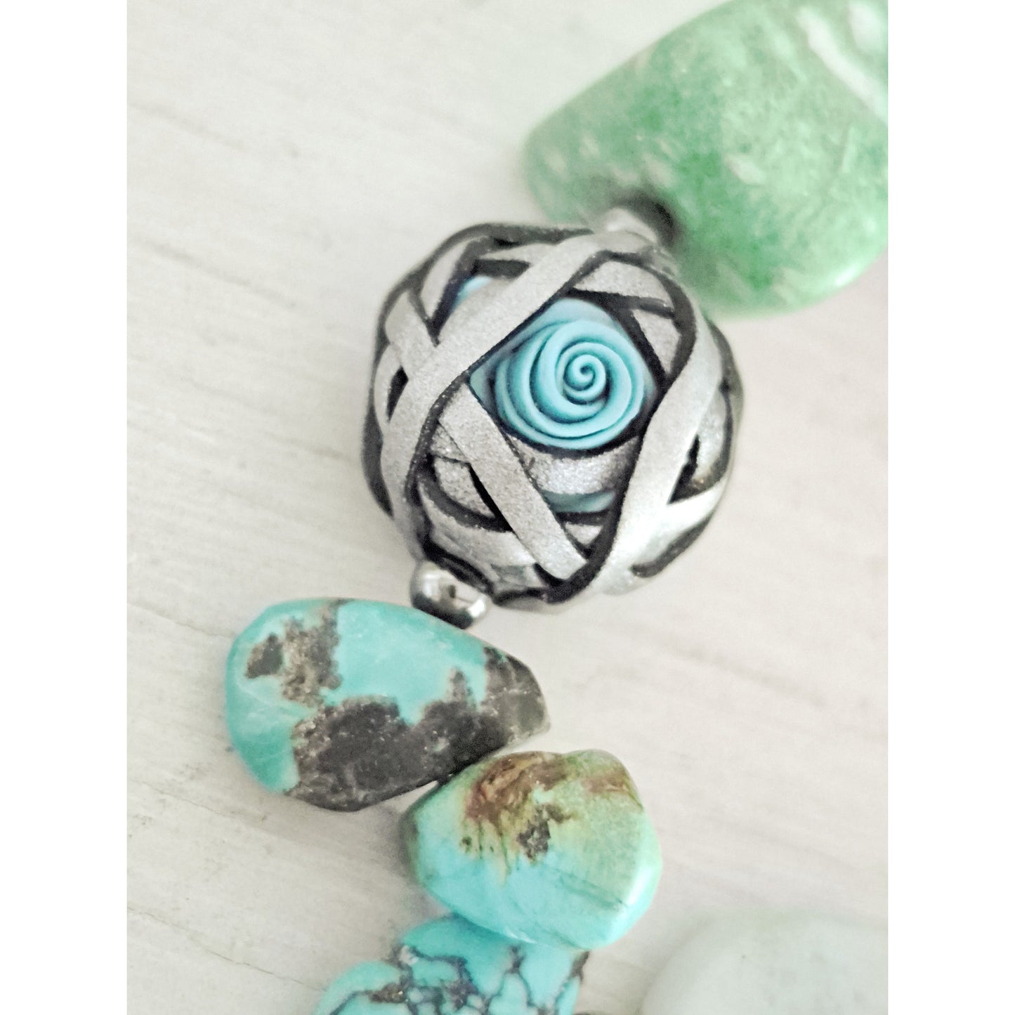 Vintage Artisan Turquoise Howlite Turquoise, Multi-stone and Glass Bracelet