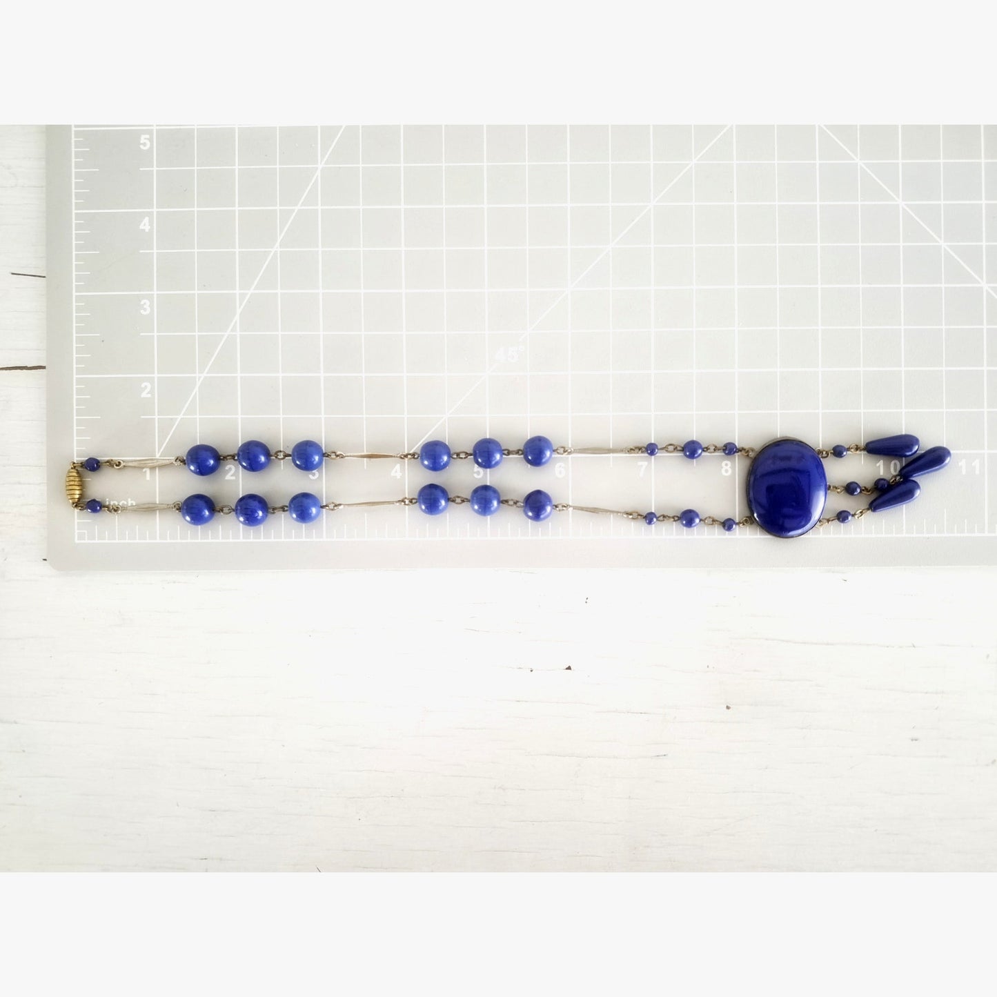 Vintage Blue Glass Bead Lariat Necklace