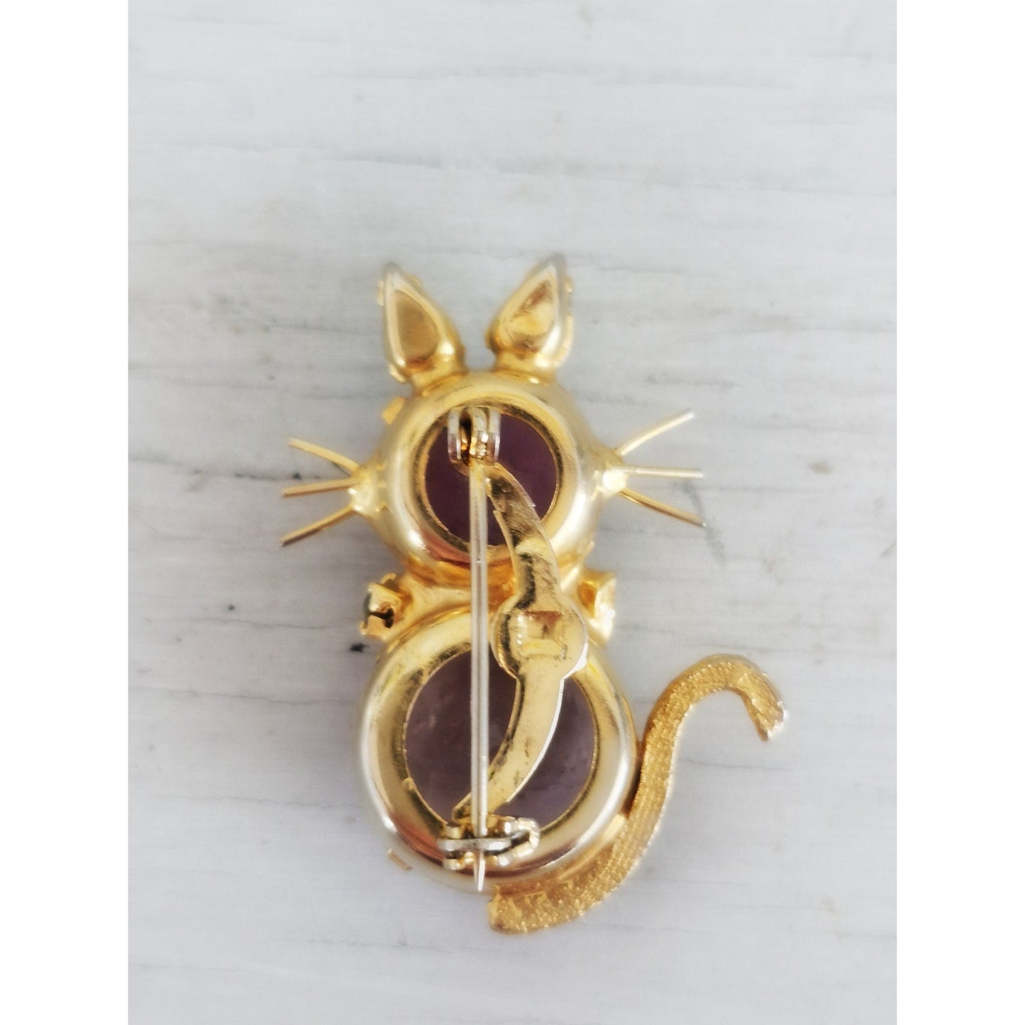Vintage Dodd Style Cat Pin Brooch Plumb Rhinestone Brooch Pin