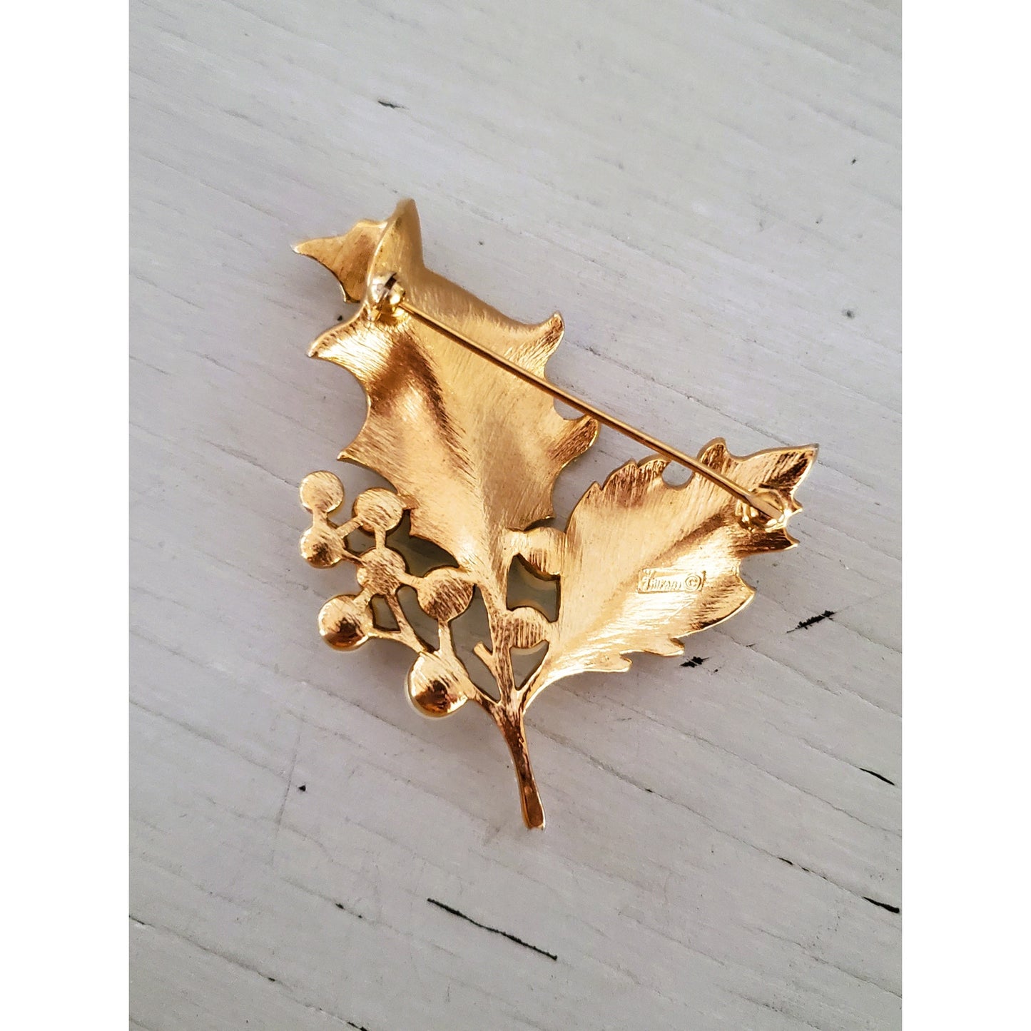 Vintage Mid-Century Crown Trifari Holly Leaf and Pearl Set
