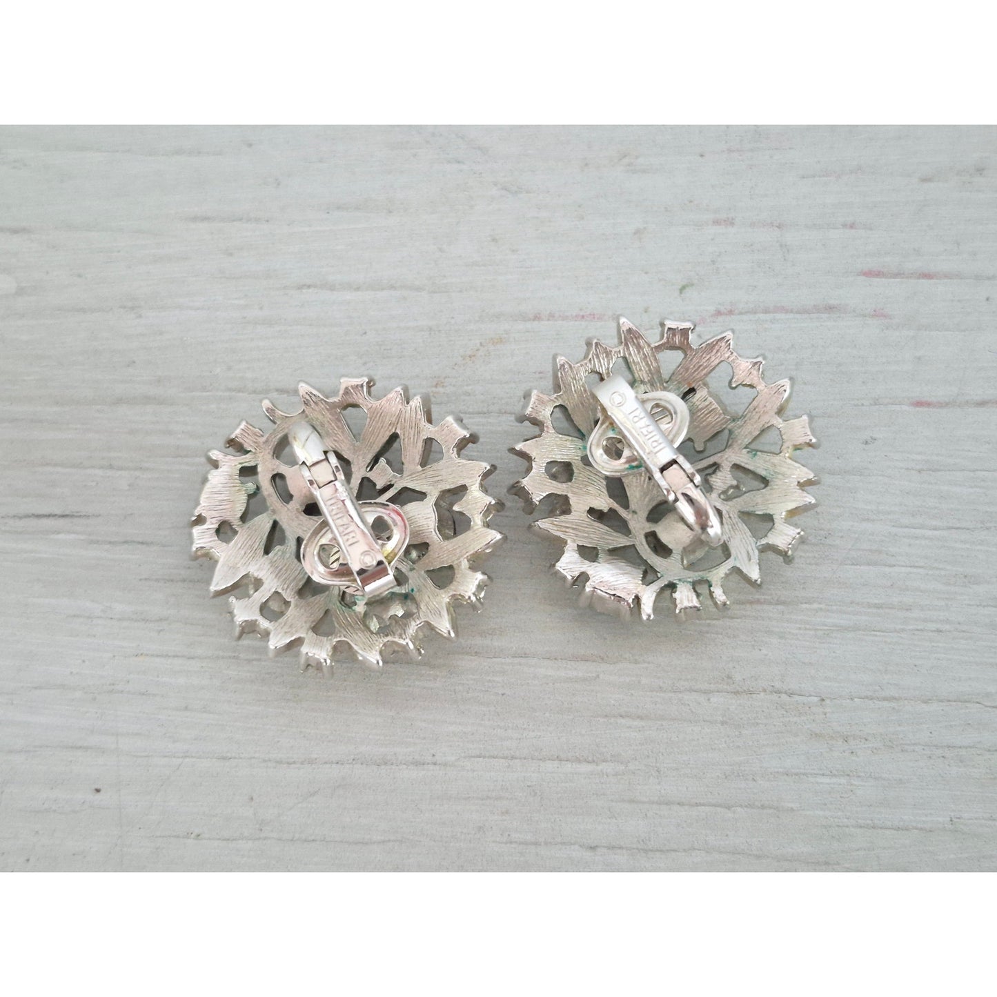 Vintage Crown Trifari Silver tone Rhinestone and Faux Pearl Earring Lot of 2