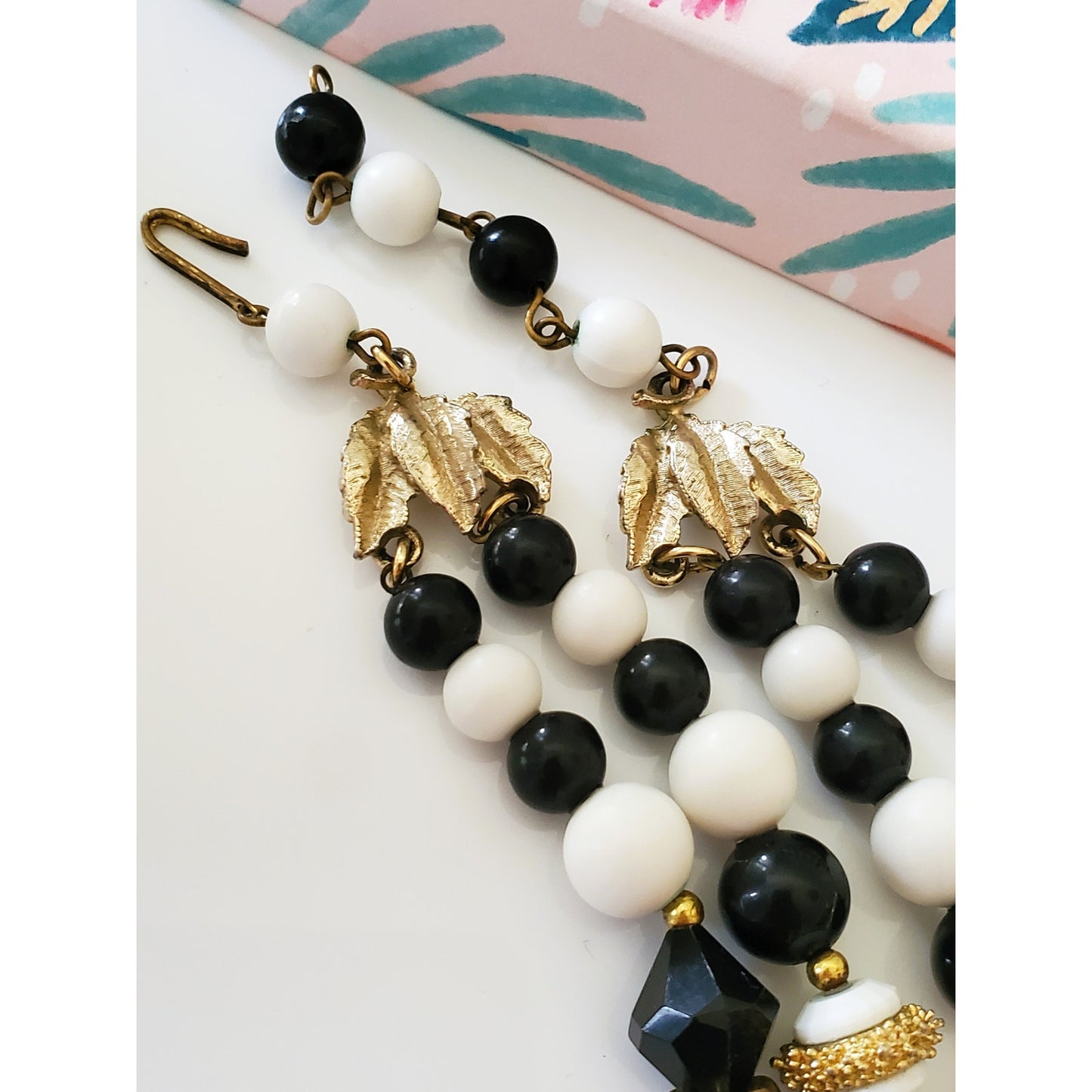 Vintage Black and White Beaded Double Strand Necklace