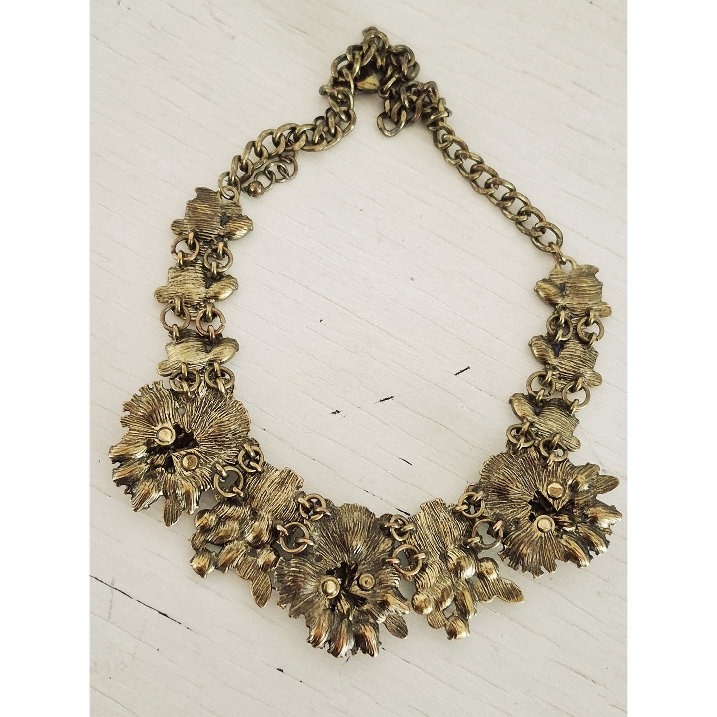 Vintage Blue White and Yellow Rhinestone Statement Necklace