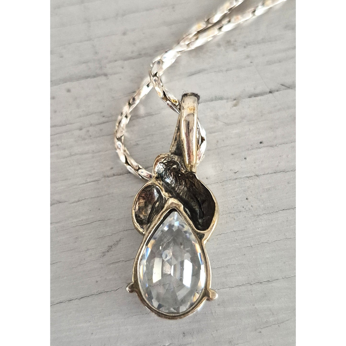 Sterling Silver Pear CZ Marcasite Pendant with Necklace