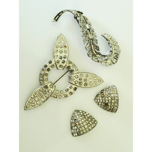 Antique Vintage Rhinestone Brooch and Dress Clip Lot