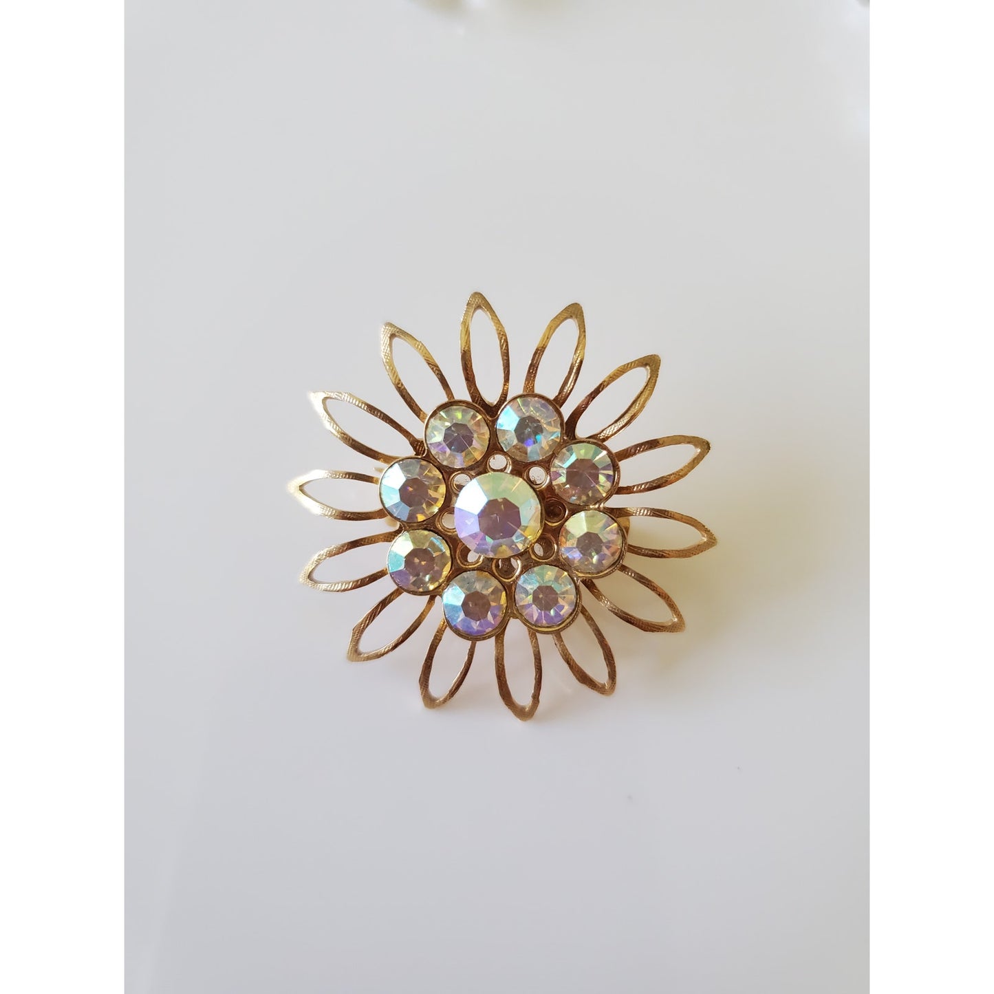 Vintage Crystal AB Necklace and Brooch Jewelry Set