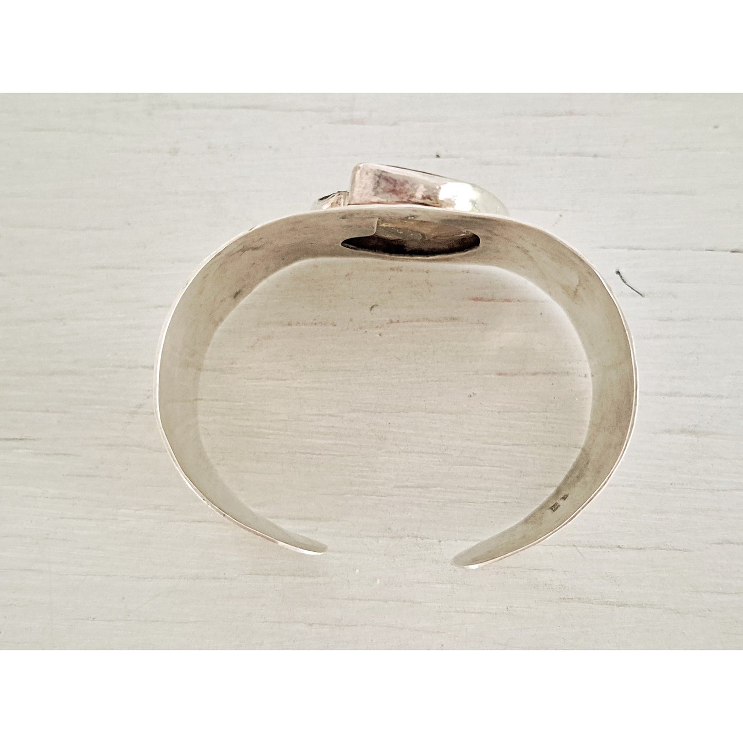 Vintage Mexican Hammered Sterling Silver Ammonite Fossil Cuff Bracelet