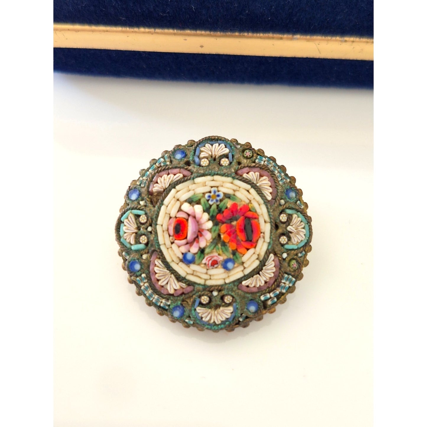 Vintage Italian Mosaic Round Tile Brooch