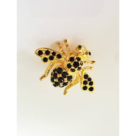 Vintage Joan Rivers Black Rhinestone Bug Pin Brooch