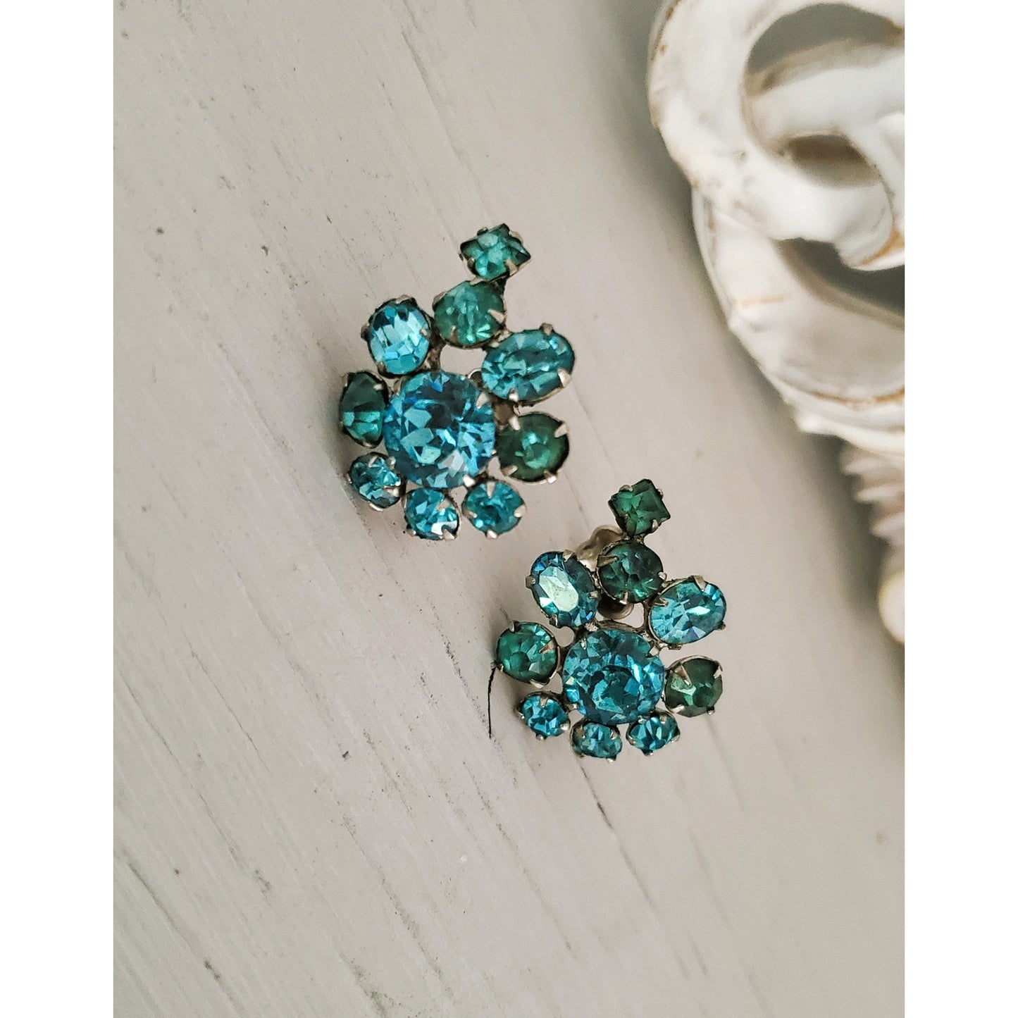 Vintage Pair of Blue and Gold Tone Clip On Earrings