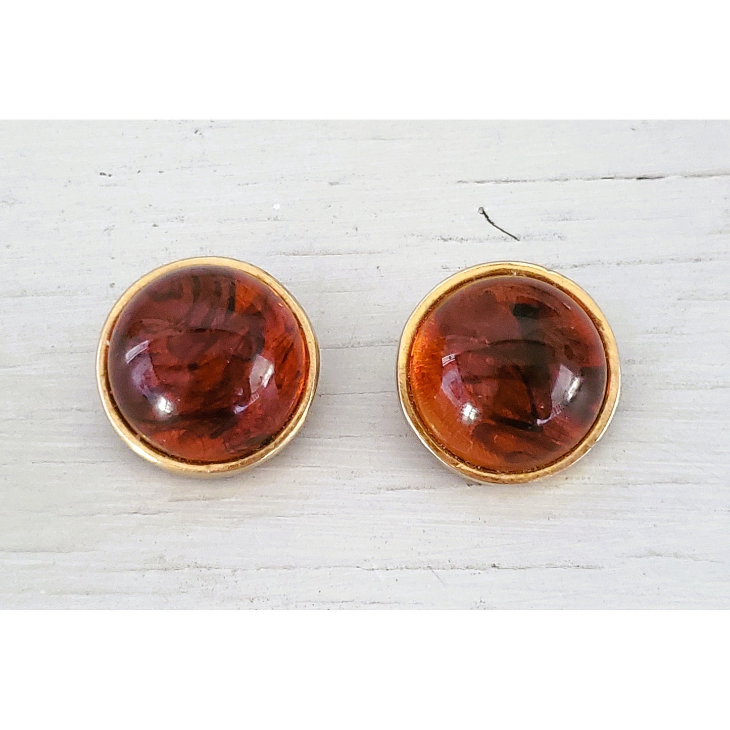 Vintage Les Bernard Amber Dome Clip on Earrings