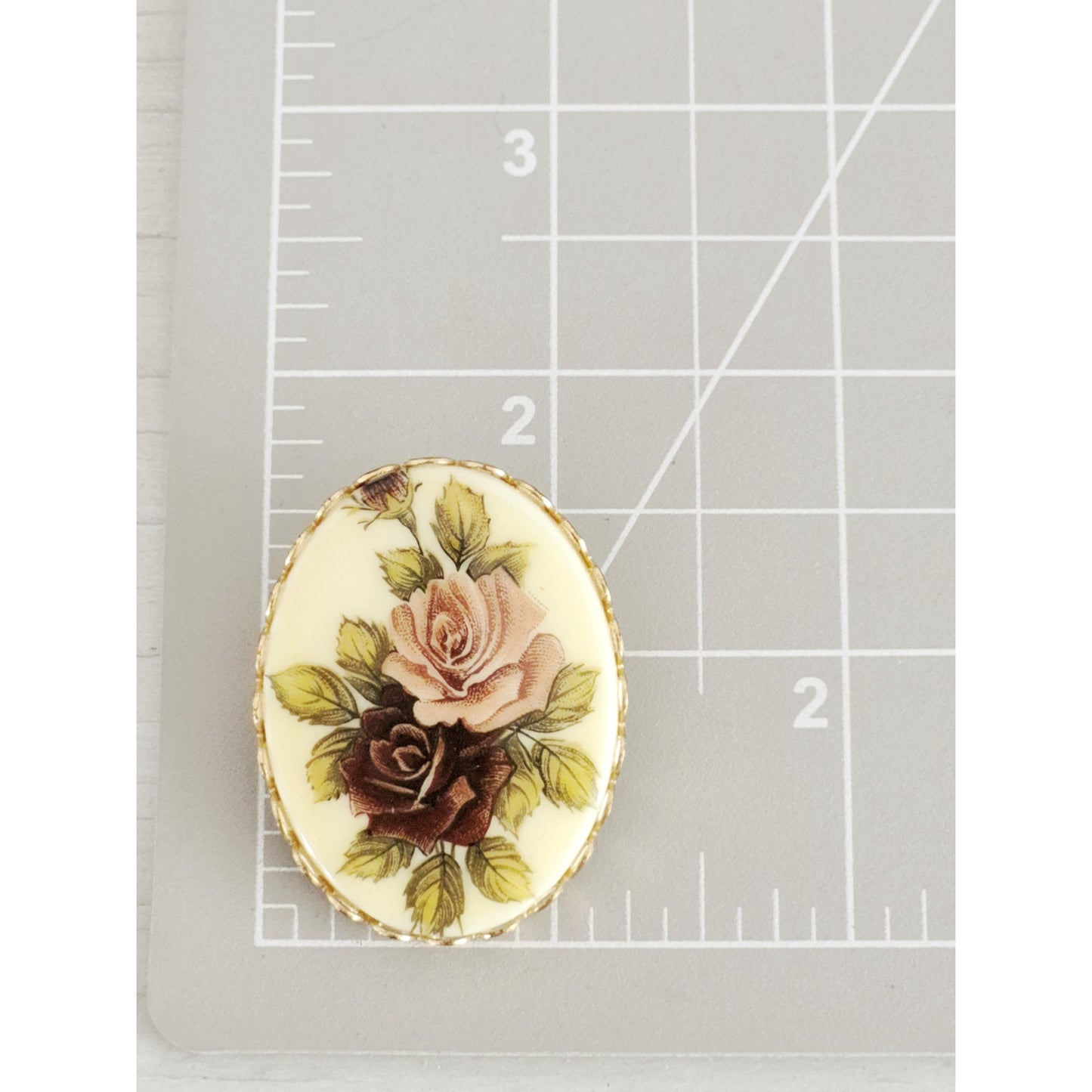 Vintage Blush and Burgundy Rose Brooch