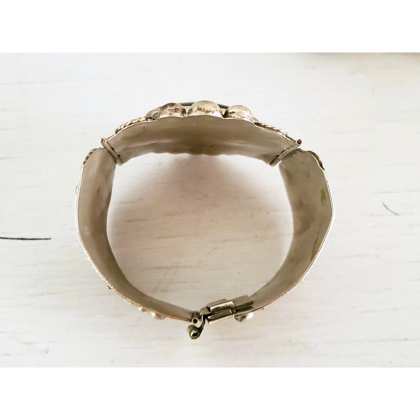 Vintage Large Silver Panel Onyx Mexico Panel Bracelet