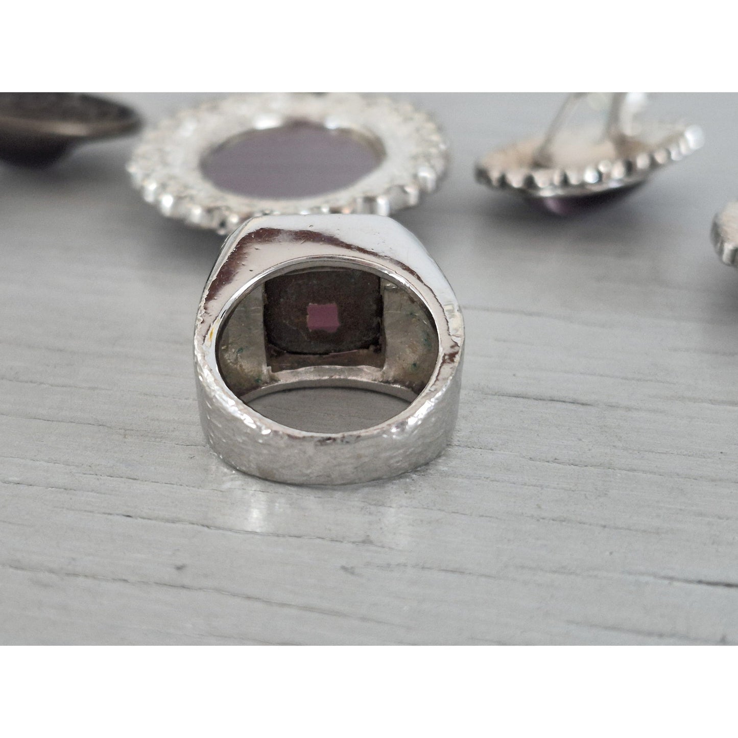 Vintage Silver-tone and Purple Stone Jewelry Lot