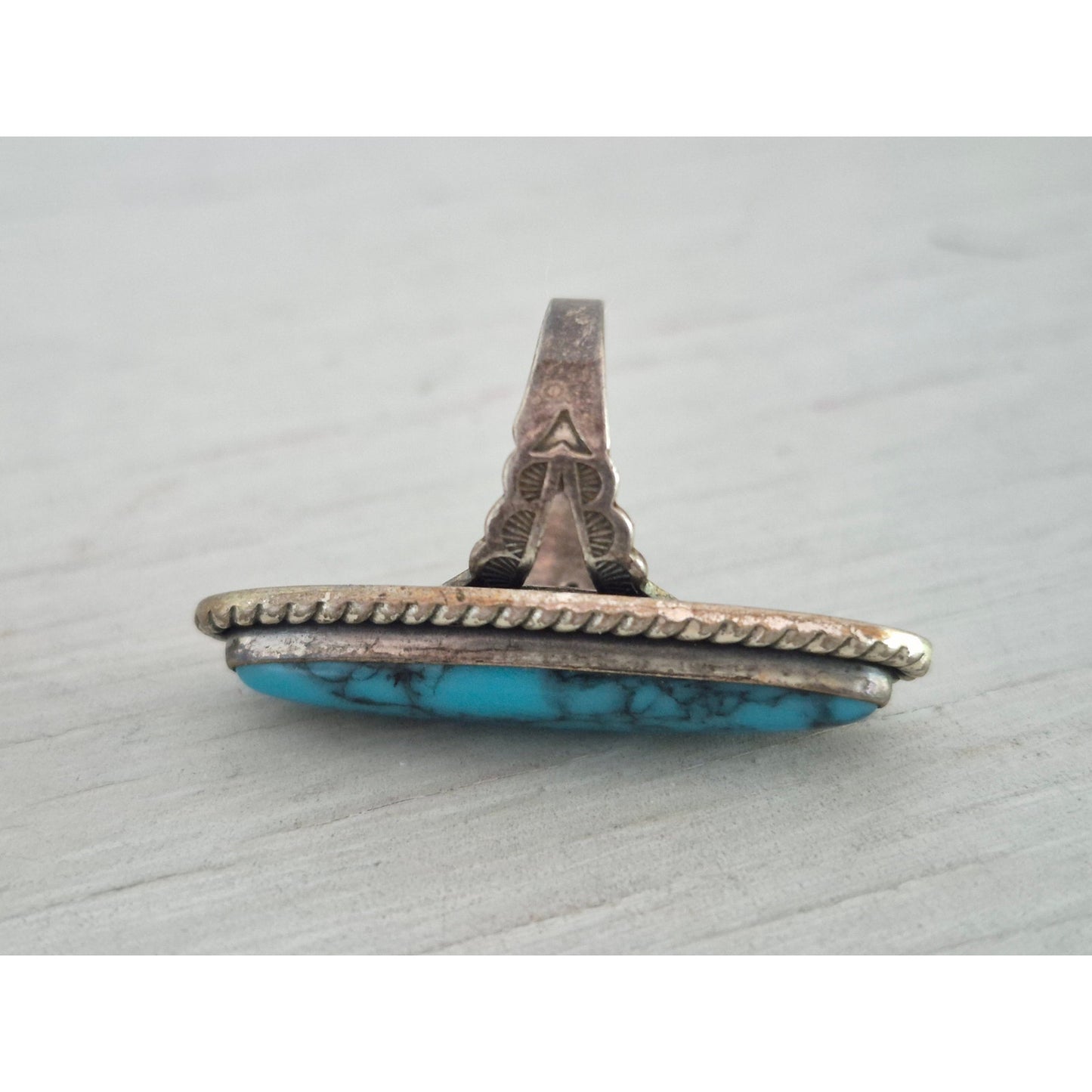 Vintage Sterling Silver Faux Turquoise Navette Ring