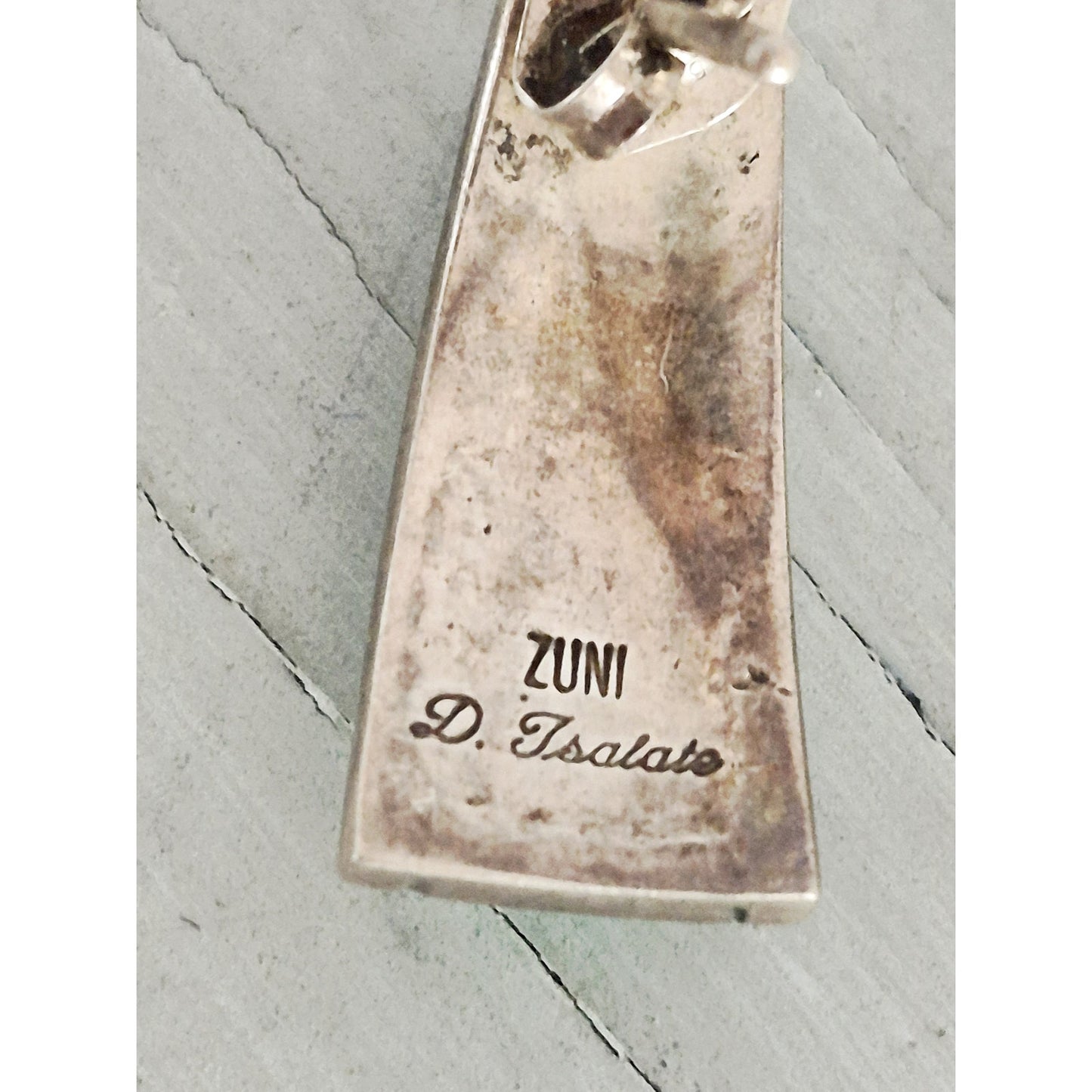 Vintage Sterling Silver Native Zuni D. Isalate Turquoise Inlaid Earrings