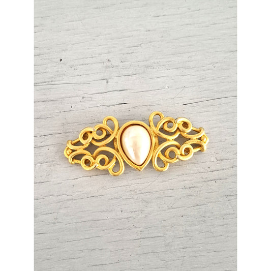 Vintage Les Bernard Etruscan Revival Faux Pearl  Brooch