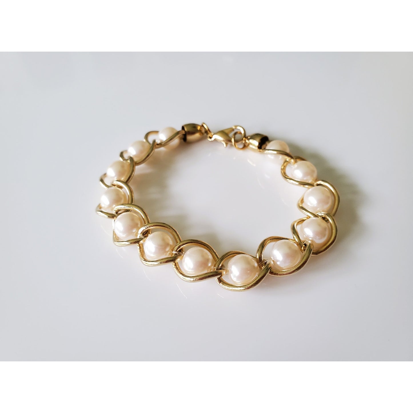 Vintage Faux Pearl and Gold Tone Bracelet and Earring Set by Richelieu