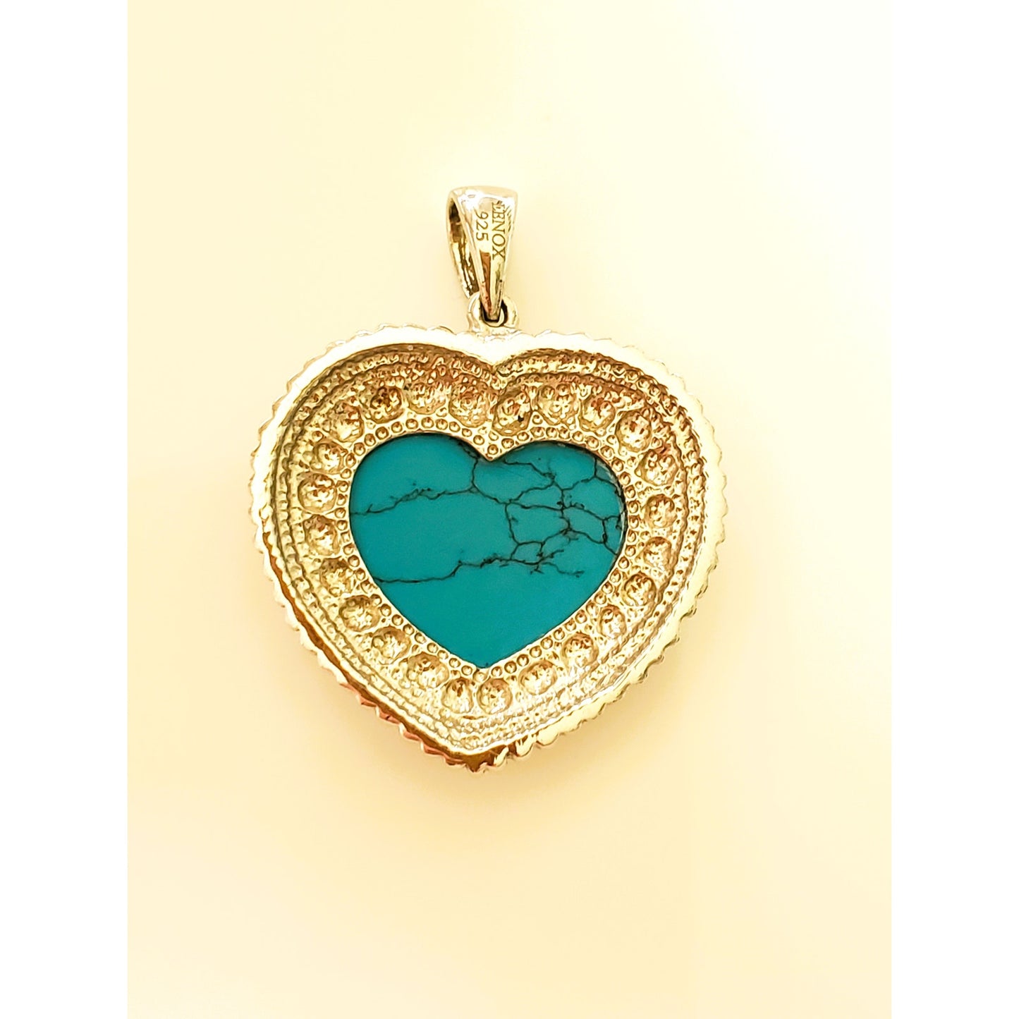 Vintage Lenox Sterling Silver Faux Turquoise Heart Pendant