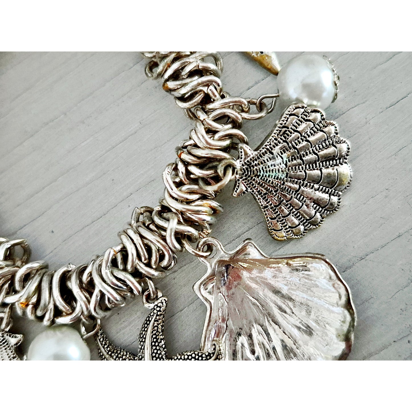 Silver-tone Ocean Elastic Charm Bracelet
