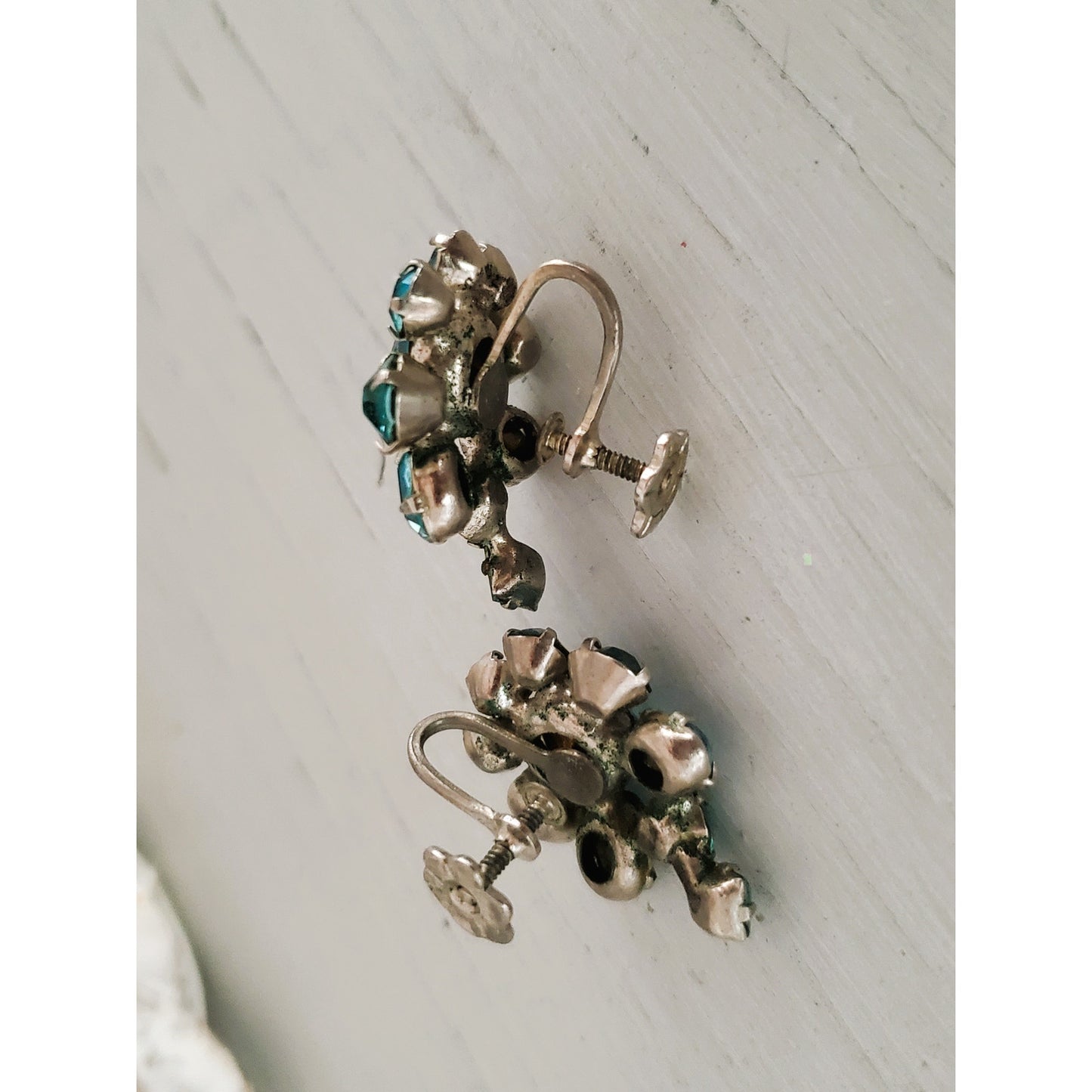 Vintage Pair of Blue and Gold Tone Clip On Earrings