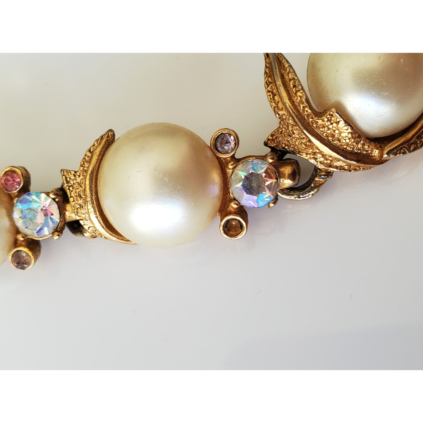 Vintage Art Designer Faux Pearl and Rhinestone Necklace