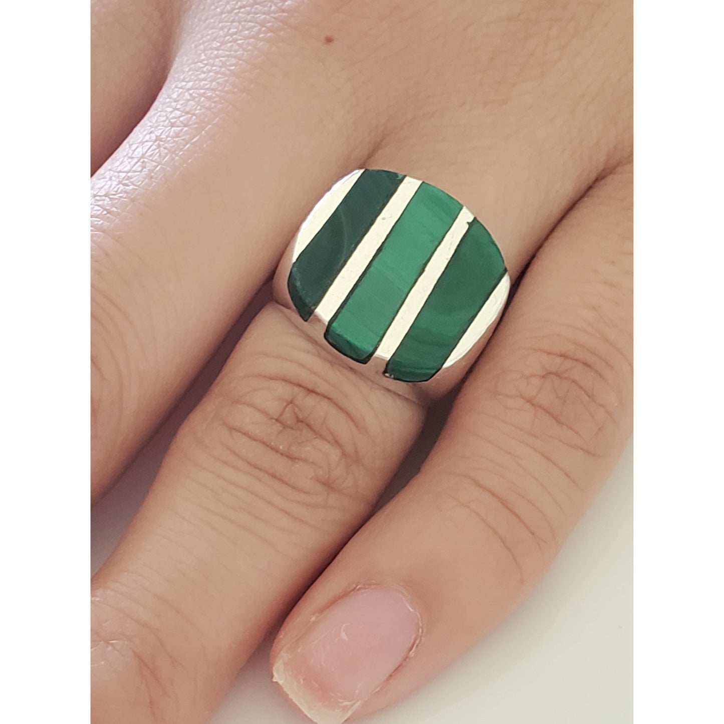 Vintage JPM Mexico Malachite Sterling Silver Ring