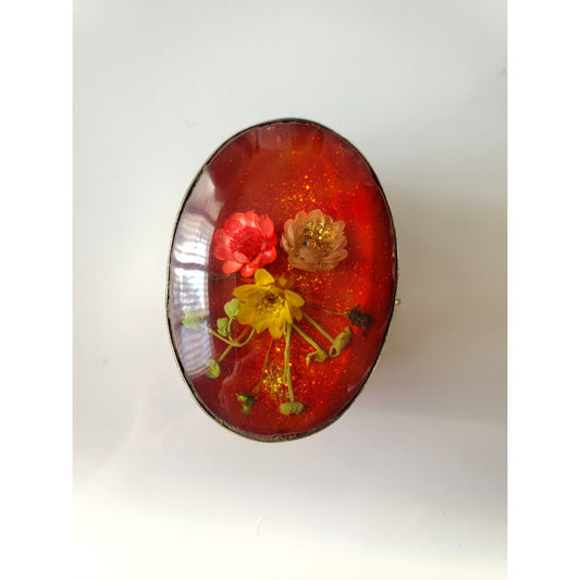 Vintage Sterling Silver Floral Lucite Pill Box