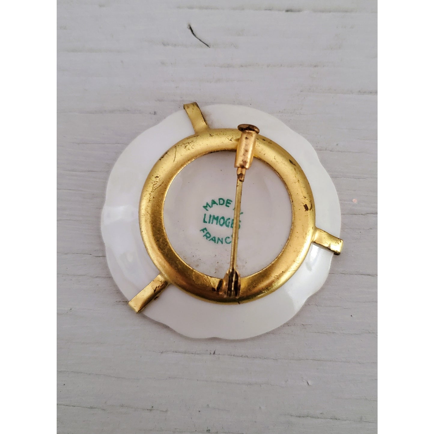 Limoges Porcelain Miniature Plate Brooch Made in France